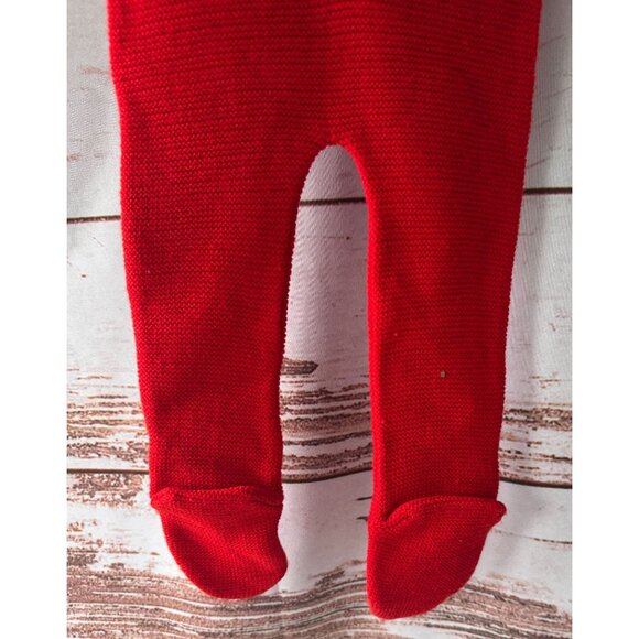 Vintage Red & White Baby Knit Footie Jumper With Mushroom Pattern Back Zipper Cl - Picture 3 of 9